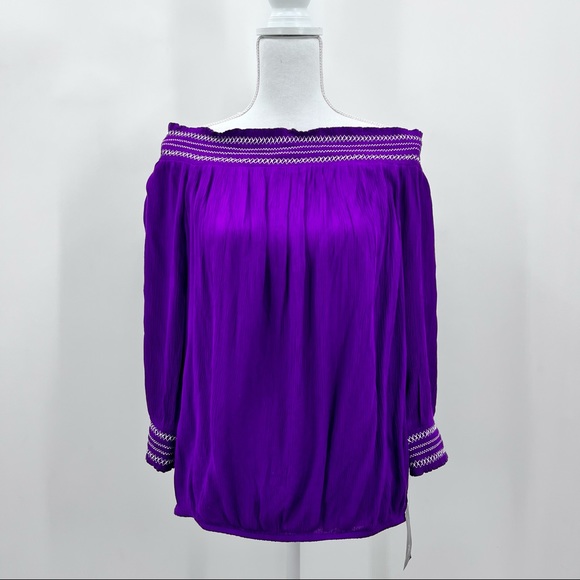 INC International Concepts Off Shoulder Womens Purple Top Rayon XL - Picture 2 of 11